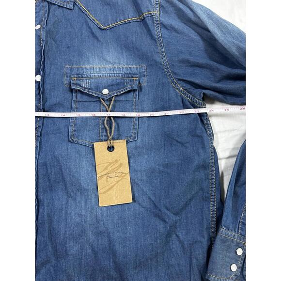 Roundtree&Yorke Denim Western Shirt Pearl Snap Women’s Size L - Picture 8 of 9
